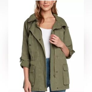 Matty M Olive Green Cargo Utility Jacket Waist & Bottom Adjustable Cinches